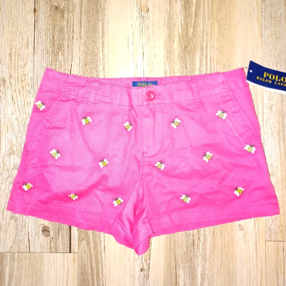 Polo Ralph Lauren Pink Bee Embroidery Chino Girl Shorts New Size 10